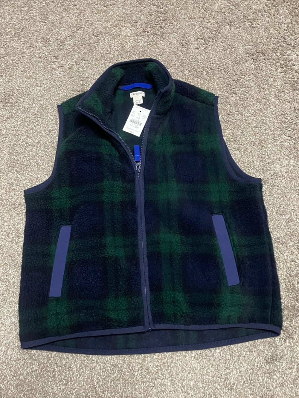 NWT J. Crew Crewcuts Black Watch Sherpa Vest Boy’s Size Large